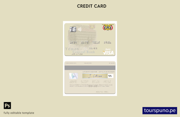 lista para imprimir plantilla de tarjeta de débito visa del Banco Central de Yem